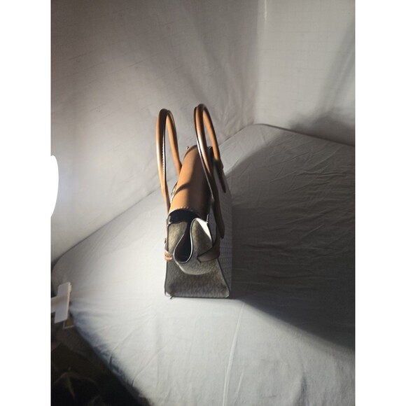 Michael Kors Monogram Small Satchel Handbag with Leather Accents - Picture 7 of 7